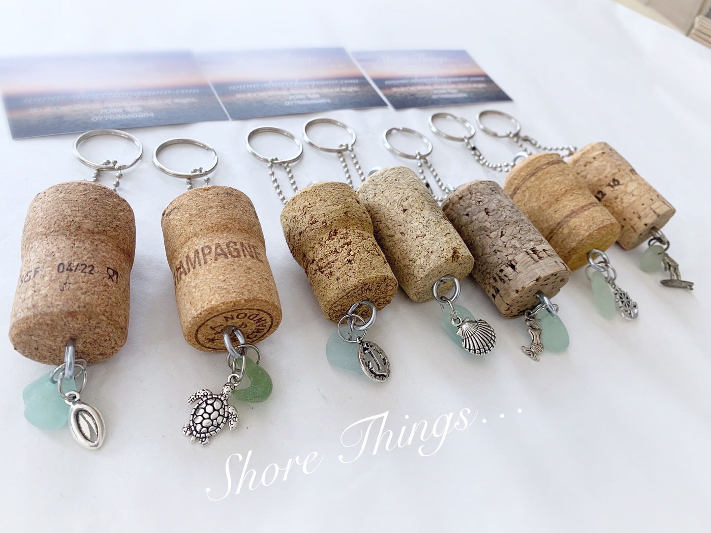 Sea Glass & Cork Charm Keyring
