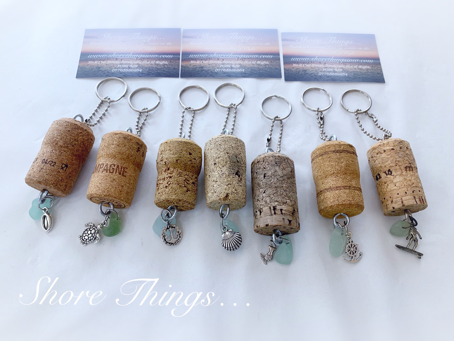Sea Glass & Cork Charm Keyring